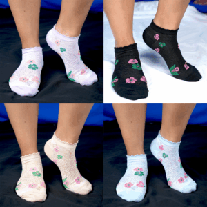 Autumn - Women Ankle Socks - Flower Designed - Set of 4